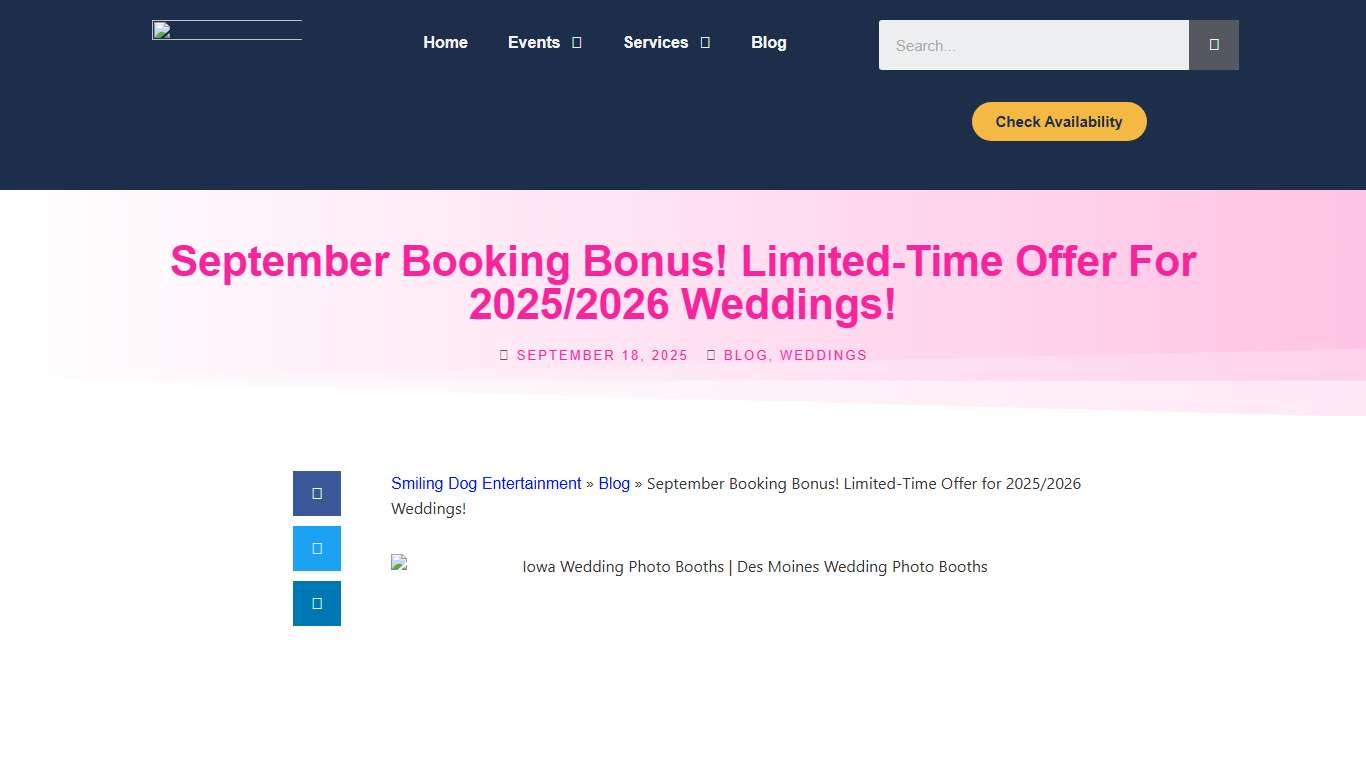 September Booking Bonus! Limited-Time Offer for 2025/2026 Weddings! - Smiling Dog Entertainment